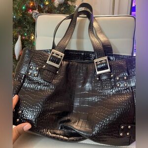 Nordstrom Genuine Leather Croc-Embossed Black Shoulder Bag